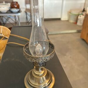 Vintage Brass Table Lamp with Glass Chimney